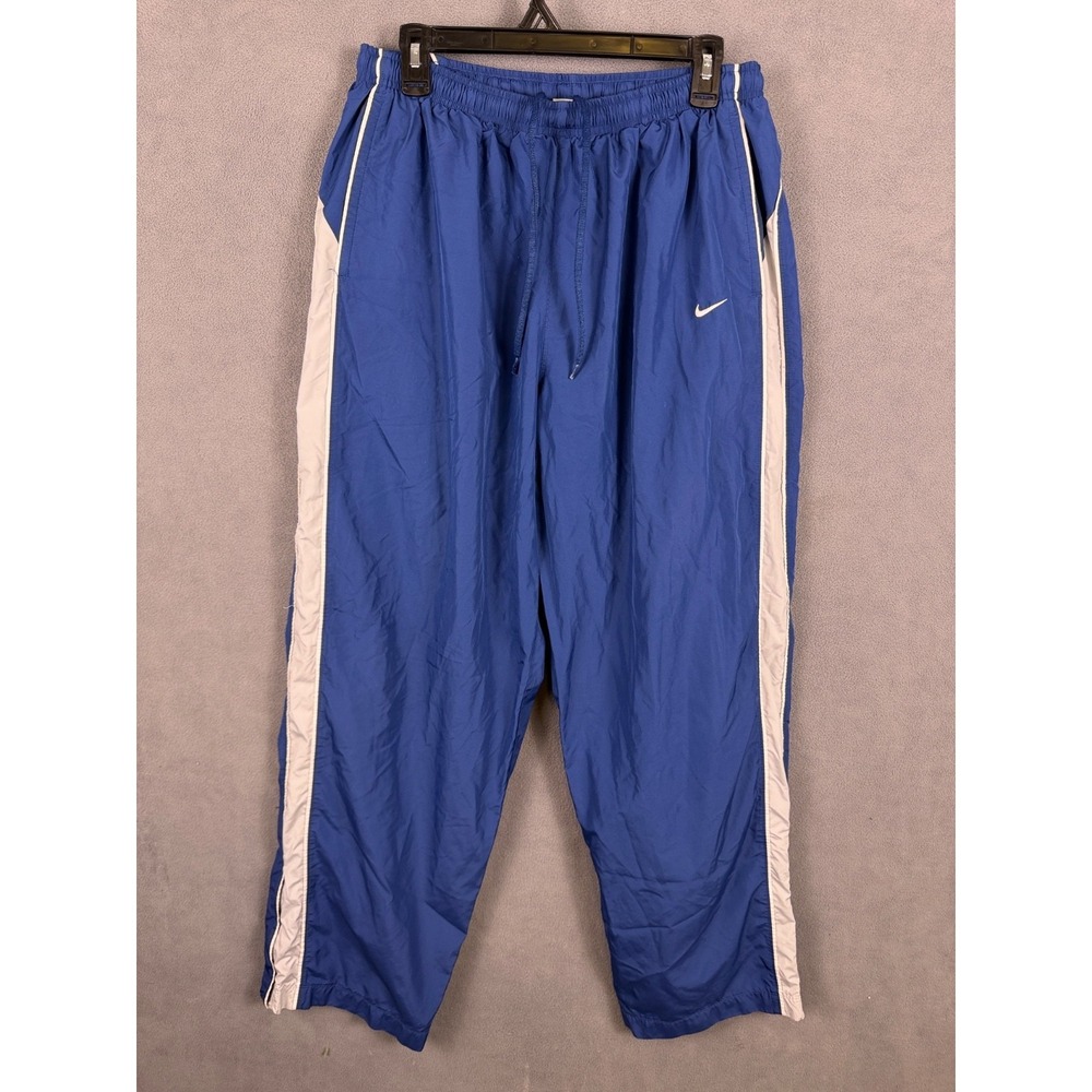 Vintage Y2K Nike Mens XL Track Pants Blue Striped Lined Silver Tag